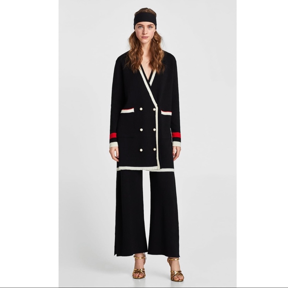 Zara Black Pearl Cardigan w contrast stripe